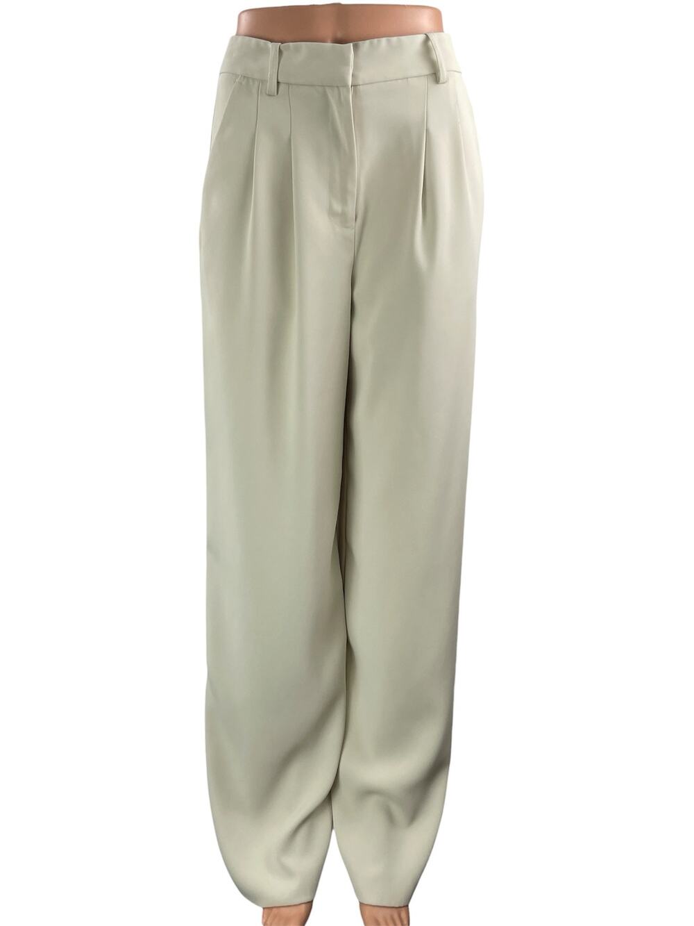 French Connection Women White Ivory Pleated High Rise Wide Leg Trousers Pants 28